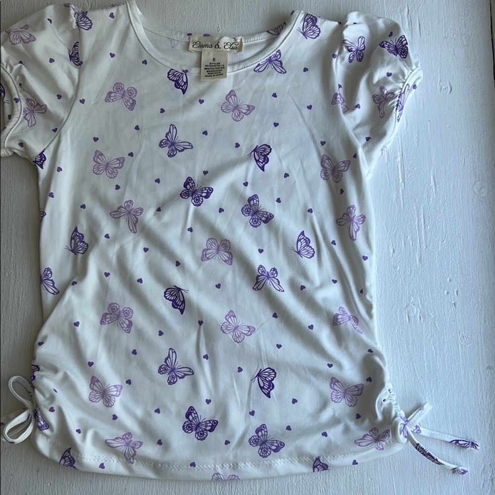 Charming White and Purple Butterfly Kids Tee